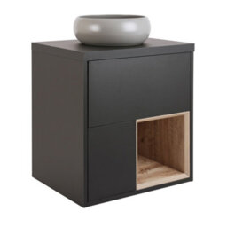Homestylestore Black Grey 594mm Wall Hung Bathroom Vanity Unit Round Pebble Countertop Basin Open Shelf - thumbnail 1