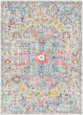 Livabliss Harput-Vintage Blue Orange Yellow Grey Traditional Boho Living Dining Bedroom Rug 120 X 170 Cm Easy Care, Non Shedding - image 1