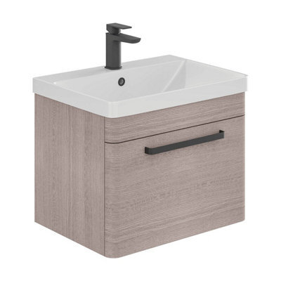 Plum&clay Emery Textured Grey Wall Hung Bathroom Vanity Unit & Basin Set With Black Handles (W)60Cm (H)46Cm - image 1