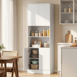 170Cm Kitchen Pantry Cabinet With Soft Close Hinges, White Wood Effect - thumbnail 3