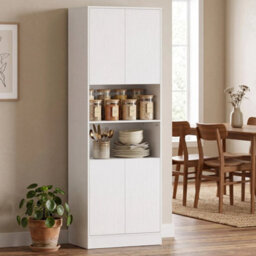 170Cm Kitchen Pantry Cabinet With Soft Close Hinges, White Wood Effect - thumbnail 6