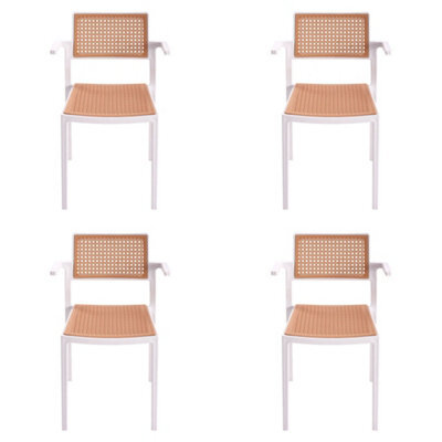 Darphe Pseudo-Rattan Pp Dining Chair Set Of 4 With Armrest In White, 63.5 Cm W X 54 Cm D X 96 Cm H - image 1