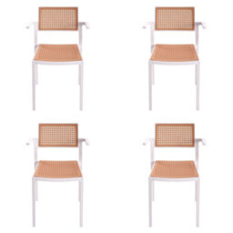 Darphe Pseudo-Rattan Pp Dining Chair Set Of 4 With Armrest In White, 63.5 Cm W X 54 Cm D X 96 Cm H