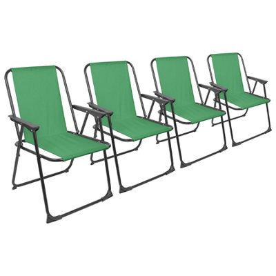 Harbour Housewares Folding Metal Beach Chairs - Matt Black/green - Pack Of 4 - image 1