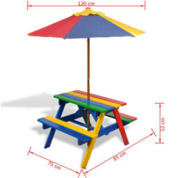Berkfield Kids' Picnic Table With Benches And Parasol Multicolour Wood - thumbnail 7