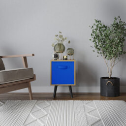 Urbn-Living Urbnliving 51Cm Height Beech Wooden Cube Storage Bookcase Dark Blue Inserts Scandinavian Black Legs - thumbnail 2