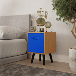 Urbn-Living Urbnliving 51Cm Height Beech Wooden Cube Storage Bookcase Dark Blue Inserts Scandinavian Black Legs