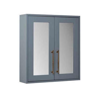 Homestylestore 600 X 650mm Light Grey Wall Mounted Mirrored Door Bathroom Cabinet And Brushed Copper Classic T Bar Handles - image 1