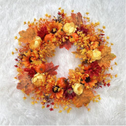 Amorly 45Cm Autumn Artificial Wreath Maple Leaves Pumpkin Flower Garland Fall Wreaths For Halloween Autumn Door Decoration - thumbnail 4