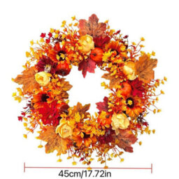 Amorly 45Cm Autumn Artificial Wreath Maple Leaves Pumpkin Flower Garland Fall Wreaths For Halloween Autumn Door Decoration - thumbnail 5