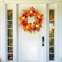 Amorly 45Cm Autumn Artificial Wreath Maple Leaves Pumpkin Flower Garland Fall Wreaths For Halloween Autumn Door Decoration - thumbnail 6
