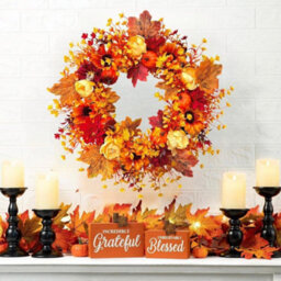 Amorly 45Cm Autumn Artificial Wreath Maple Leaves Pumpkin Flower Garland Fall Wreaths For Halloween Autumn Door Decoration - thumbnail 2