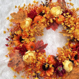 Amorly 45Cm Autumn Artificial Wreath Maple Leaves Pumpkin Flower Garland Fall Wreaths For Halloween Autumn Door Decoration - thumbnail 3