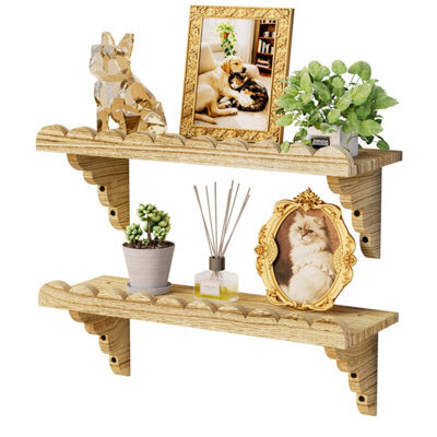 Amorly 2Pcs 43Cm Scalloped Wood Wall Shelf Floating Shelf With Wood Brackets, Easy To Install Rustic Wall Shelf For Bedroom, Any Space - image 1