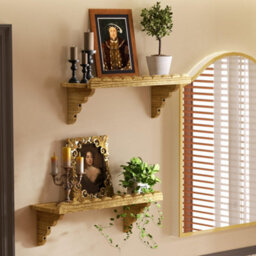 Amorly 2Pcs 43Cm Scalloped Wood Wall Shelf Floating Shelf With Wood Brackets, Easy To Install Rustic Wall Shelf For Bedroom, Any Space - thumbnail 3