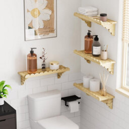 Amorly 2Pcs 43Cm Scalloped Wood Wall Shelf Floating Shelf With Wood Brackets, Easy To Install Rustic Wall Shelf For Bedroom, Any Space - thumbnail 5