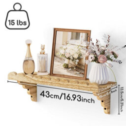 Amorly 2Pcs 43Cm Scalloped Wood Wall Shelf Floating Shelf With Wood Brackets, Easy To Install Rustic Wall Shelf For Bedroom, Any Space - thumbnail 4