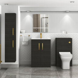 Royal Bathrooms Turin Hale Black 600mm Floor Standing Vanity Unit 2 Door With Minimalist Basin Sink & Brushed Brass Handles - thumbnail 2