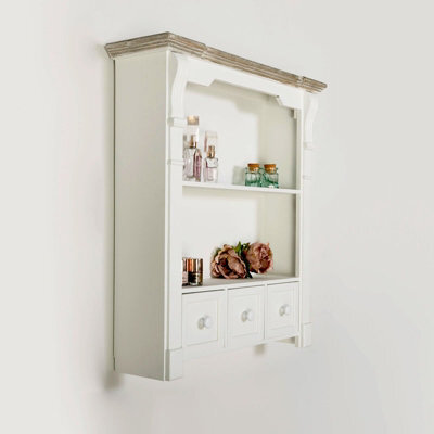 Melody Maison White Wooden Wall Shelf Unit With Drawers - 59Cm X 68Cm - image 1