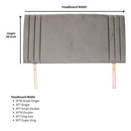 "Urban Textures - Nevada Bed Headboard Plush Velvet Upholstered Lines Headboard 26"" - Grey" - thumbnail 4