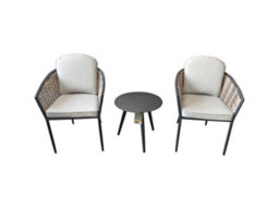 Sh&g Bolingbroke 2 Seat Bistro Set - 3 Piece Round Table & Chairs - Aluminium & Brown Rattan With Grey Cushions - Indoor & Outdoor