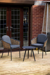 Sh&g Bolingbroke 2 Seat Bistro Set - 3 Piece Round Table & Chairs - Aluminium & Brown Rattan With Grey Cushions - Indoor & Outdoor - thumbnail 2