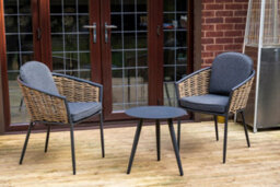Sh&g Bolingbroke 2 Seat Bistro Set - 3 Piece Round Table & Chairs - Aluminium & Brown Rattan With Grey Cushions - Indoor & Outdoor - thumbnail 3
