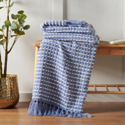 Catherine Lansfield Stab Stitch Embellished 125X150 Cm Blanket Throw Blue - thumbnail 1
