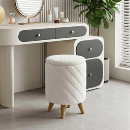 Ottoman Storage Box Round Velvet With Lids Pouffe Seat Stool Toy Storage Bench - thumbnail 6