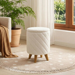 Ottoman Storage Box Round Velvet With Lids Pouffe Seat Stool Toy Storage Bench - thumbnail 5