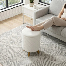 Ottoman Storage Box Round Velvet With Lids Pouffe Seat Stool Toy Storage Bench - thumbnail 3