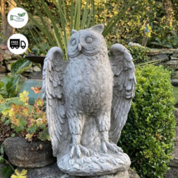 Highly Detailed Stone Owl Garden Ornament Stoneware Statue - thumbnail 3