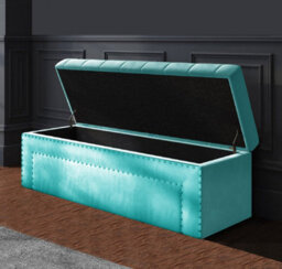 137Cm Duke Ottoman Storage Box -Upholstered Blanket Box - Teal Plush Velvet Multifunctional Storage Box - thumbnail 2