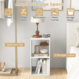 Open Back 2-Tier Bookshelf 2-Cube Bookcase Set-White - thumbnail 4