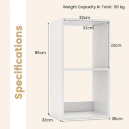 Open Back 2-Tier Bookshelf 2-Cube Bookcase Set-White - thumbnail 2