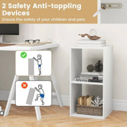 Open Back 2-Tier Bookshelf 2-Cube Bookcase Set-White - thumbnail 3