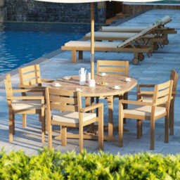 Eterna St.ives Teak Garden Outdoor Dining Table & 6 Seat Chair Set - With Cream Cushions - thumbnail 2