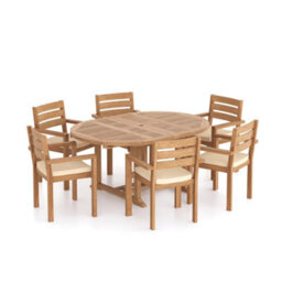 Eterna St.ives Teak Garden Outdoor Dining Table & 6 Seat Chair Set - With Cream Cushions - thumbnail 6