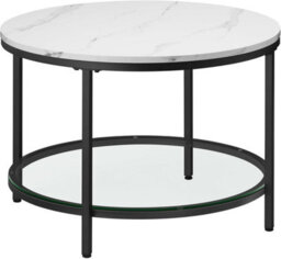 Songmics Vasagle Round Coffee Table, Faux Marble, Tempered Glass Storage Shelf, Modern Style, Living Room, Marble White & Ink Black - thumbnail 6