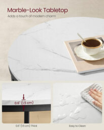 Songmics Vasagle Round Coffee Table, Faux Marble, Tempered Glass Storage Shelf, Modern Style, Living Room, Marble White & Ink Black - thumbnail 4