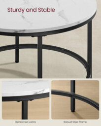Songmics Vasagle Round Coffee Table, Faux Marble, Tempered Glass Storage Shelf, Modern Style, Living Room, Marble White & Ink Black - thumbnail 5