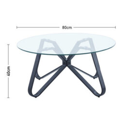 Living And Home Modern Glass Top Round Coffee Table With Black Metal Leg Dia  800mm - thumbnail 6