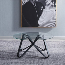 Living And Home Modern Glass Top Round Coffee Table With Black Metal Leg Dia  800mm - thumbnail 2
