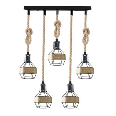 5Way Pendant Light Hemp Rope Chandeliers Woven Lampshade Ceiling Hanging Lights For Living Room Bedroom Hallway - image 1