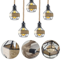 5Way Pendant Light Hemp Rope Chandeliers Woven Lampshade Ceiling Hanging Lights For Living Room Bedroom Hallway - thumbnail 5