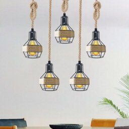 5Way Pendant Light Hemp Rope Chandeliers Woven Lampshade Ceiling Hanging Lights For Living Room Bedroom Hallway - thumbnail 2
