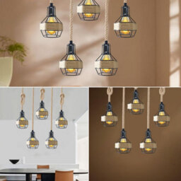 5Way Pendant Light Hemp Rope Chandeliers Woven Lampshade Ceiling Hanging Lights For Living Room Bedroom Hallway - thumbnail 3