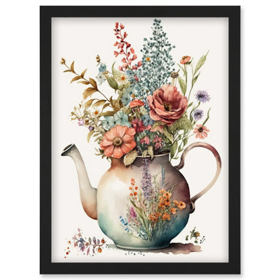 Artery8 Flower Bouquet In A Floral Design Ceramic Teapot Wall Art Print - A4 Size - image 1
