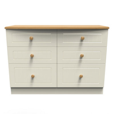 Lancaster 6 Drawer Wide Chest In Cream & Oak (Ready Assembled) - image 1