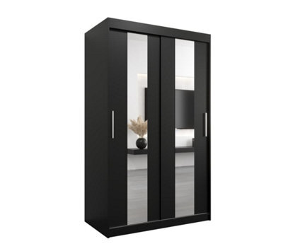 Arte Sleek Black Pole Sliding Door Wardrobe W1200mm H2000mm D620mm Mirrored Contemporary Storage Solution - image 1